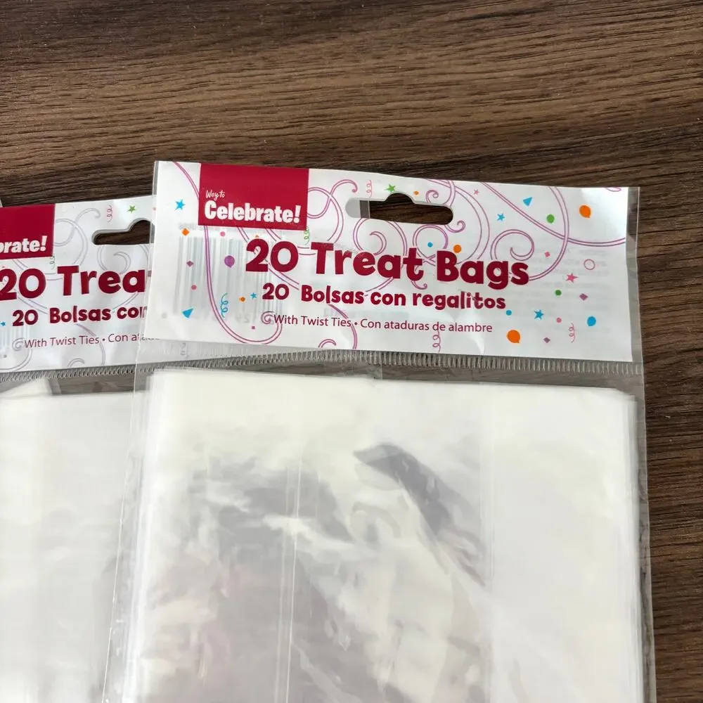Clear Party Favor Treat Bags - Plastic - Clear with White Twist Ties - 3 Packs
